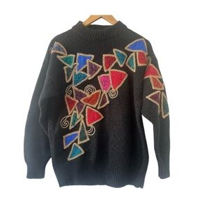 Vintage Mariea Kim embroidered sweater M Vtg 80s geometric